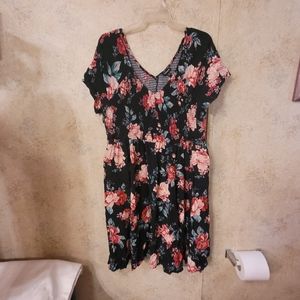 Torrid Black and Red, Pink, and Green Floral Print Dress